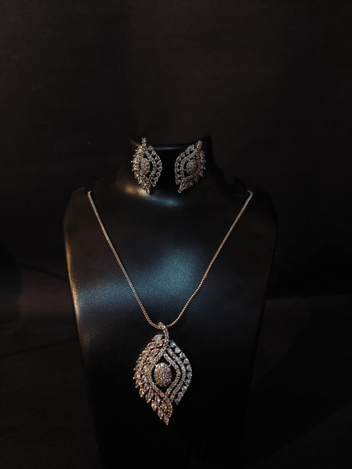 CZ Diamond Pendant Set with Earrings | Silver Plated Wedding Jewelry | |PEARLOS|