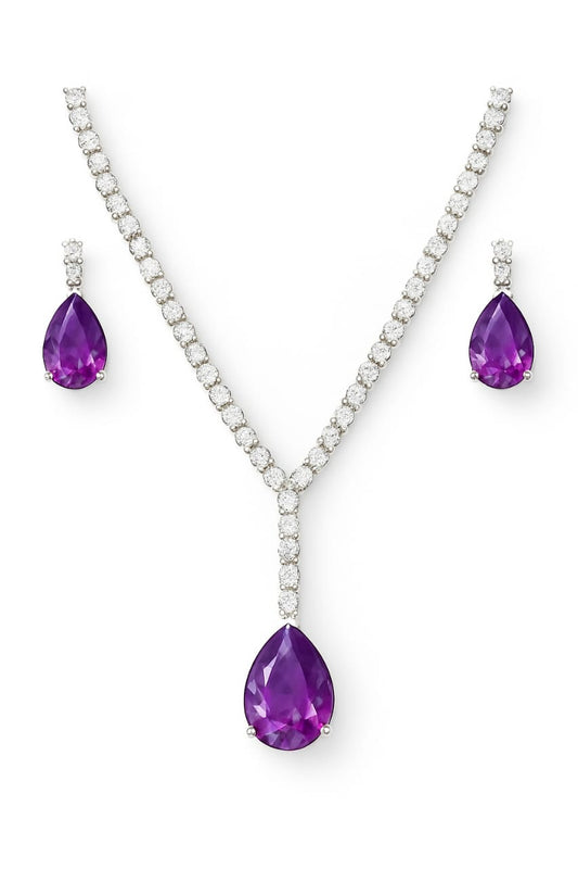 Elegant Purple Teardrop Necklace Set – Premium Crystal & Stone Jewellery by PEARLOS