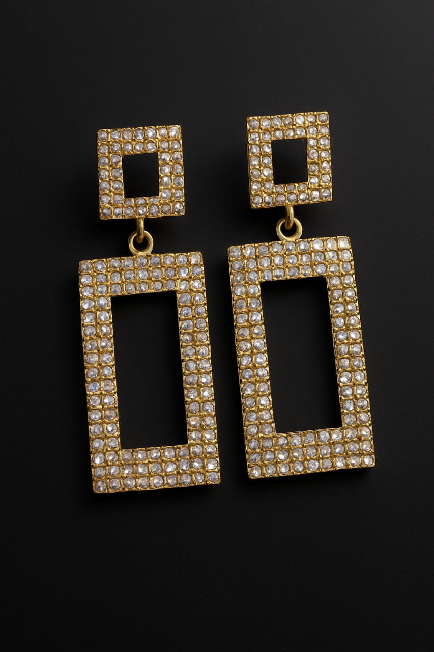 ✨ Elegant Rectangular Rhinestone Drop Earrings | Sparkling Gold-Tone Party Jewelry for Women