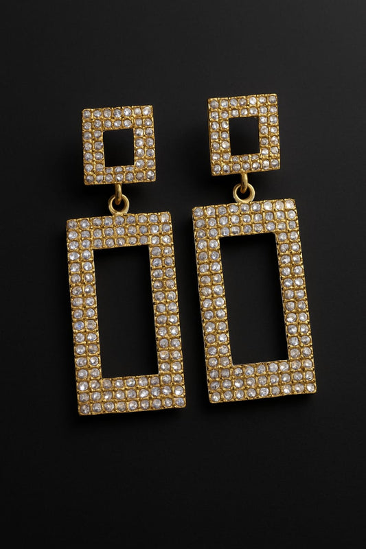 ✨ Elegant Rectangular Rhinestone Drop Earrings | Sparkling Gold-Tone Party Jewelry for Women