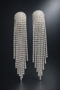 ✨ Silver Crystal Tassel Earrings | Long Rhinestone Fringe Dangler Earrings for Women | PEARLOS |