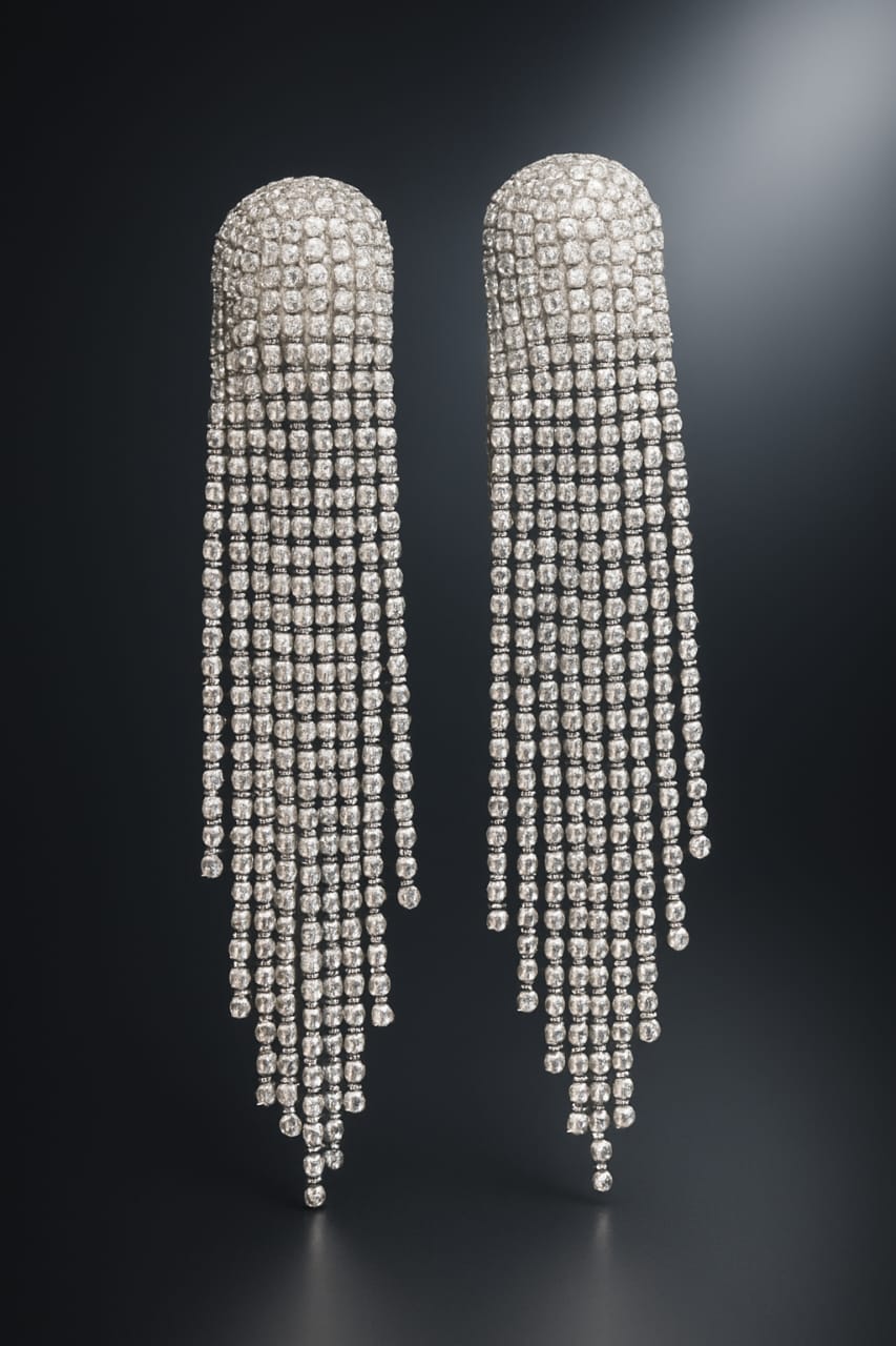 ✨ Silver Crystal Tassel Earrings | Long Rhinestone Fringe Dangler Earrings for Women | PEARLOS |