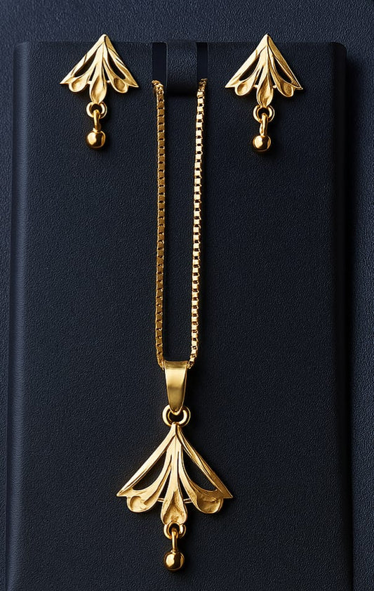 Gold-Plated Designer Pendant Set with Matching Earrings | Elegant Daily & Party Wear Jewelry
