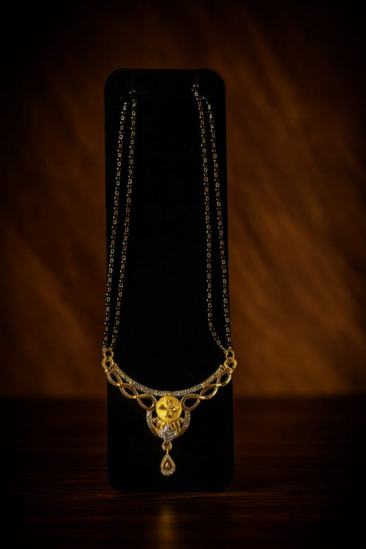 Elegant Gold-Plated CZ Mangalsutra with Dual-Chain Design | Stylish Daily Wear Mangalsutra for Women