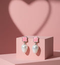 Pearlos Elegant Pink Enamel & Pearl Drop Earrings for Women | Premium Party & Festive Wear Stud Dangle Earrings  | PEARLOS |