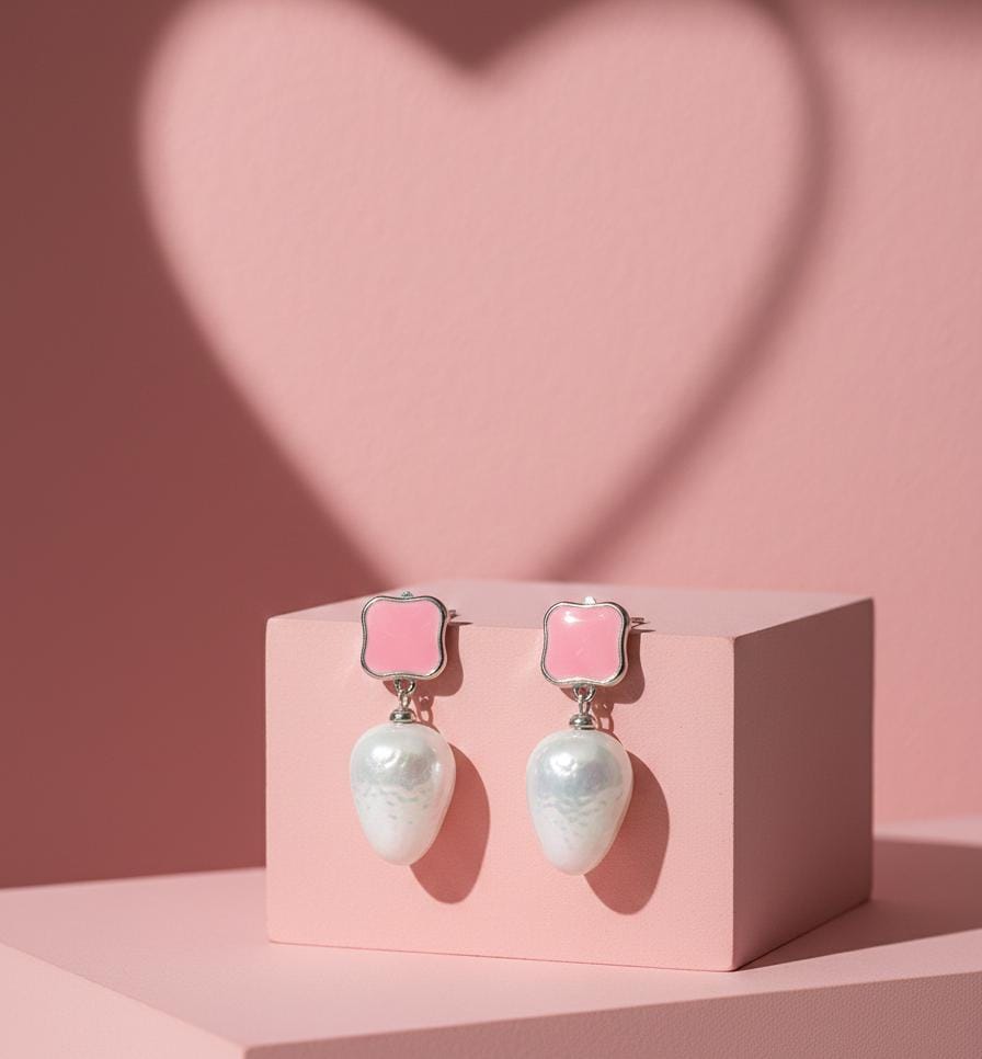 Pearlos Elegant Pink Enamel & Pearl Drop Earrings for Women | Premium Party & Festive Wear Stud Dangle Earrings  | PEARLOS |