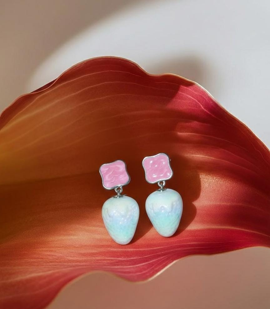 Pearlos Elegant Pink Enamel & Pearl Drop Earrings for Women | Premium Party & Festive Wear Stud Dangle Earrings  | PEARLOS |