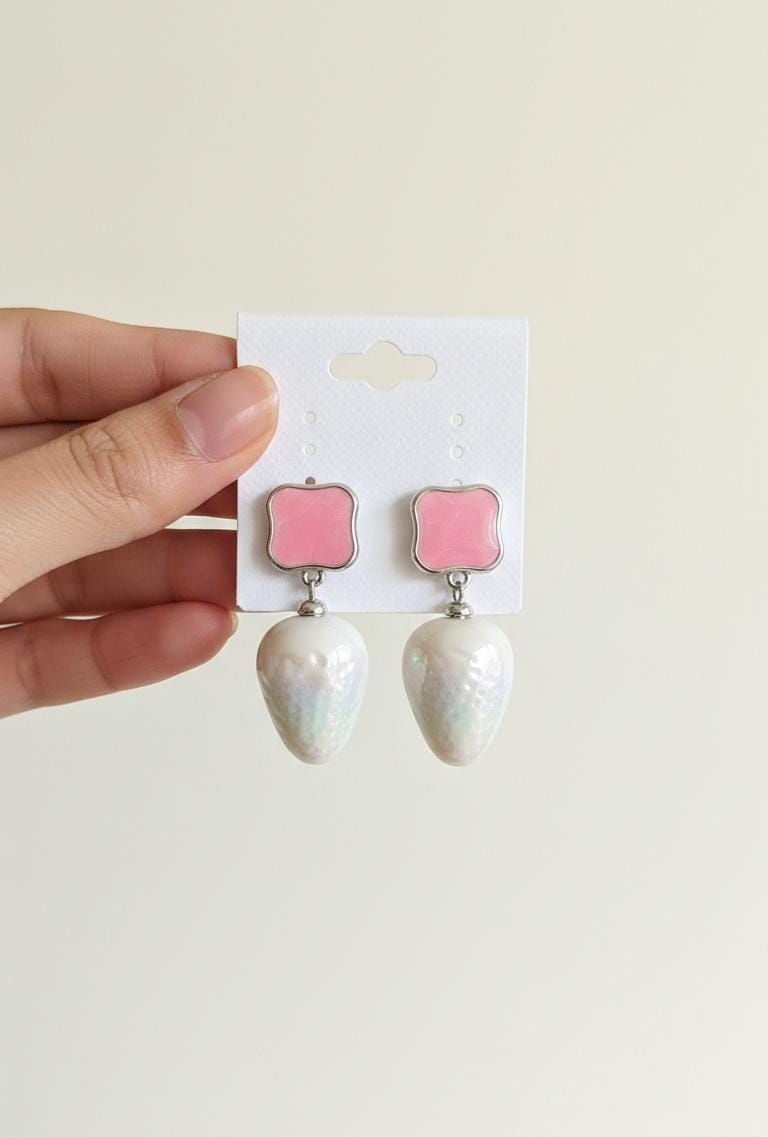 Pearlos Elegant Pink Enamel & Pearl Drop Earrings for Women | Premium Party & Festive Wear Stud Dangle Earrings  | PEARLOS |
