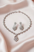 White Stone Necklace Set for Women – Floral Pendant Jewellery |PEARLOS