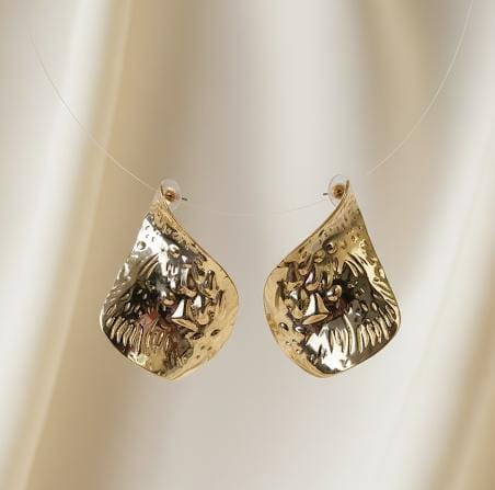 Textured Gold-Plated Teardrop Stud Earrings – Artistic Hammered Finish Statement Jewellery |PEARLOS|