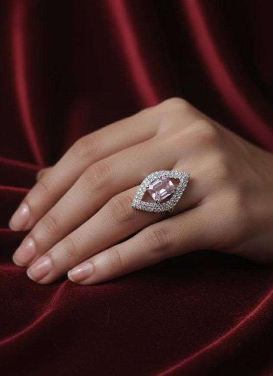 Blush Radiance Marquise Halo Ring – Rose Gold Finish with Pink Crystal