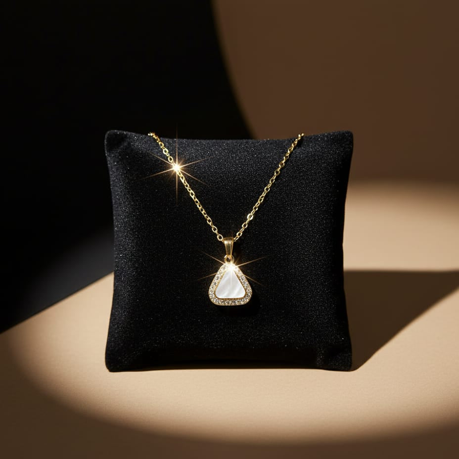 Elegant Gold-Tone Teardrop Pendant Necklace with Mother-of-Pearl Finish