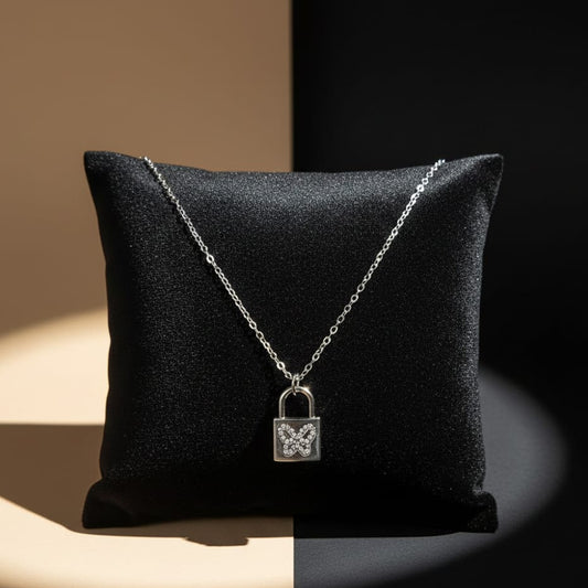 Elegant Silver Lock Pendant Necklace | Crystal Studded Minimalist Design for Women