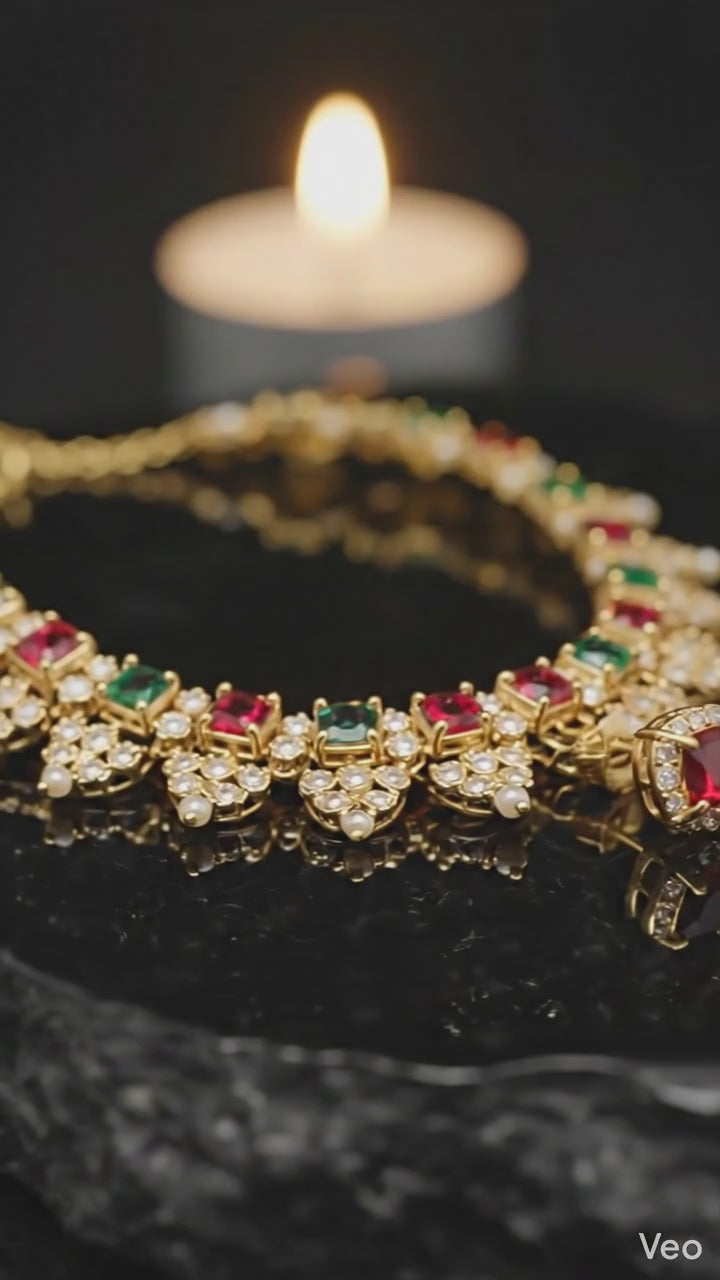Elegant pink stone necklace perfect for festive wear.  |PEARLOS