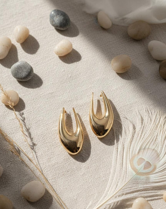 Modern Gold-Plated Teardrop Stud Earrings – Sleek Minimal Statement Design