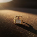 Royal Square Gold-Tone Ring with Diamond Finish & Ruby Accent | Vintage Luxury Statement Ring by PEARLO’S | PEARLOS |